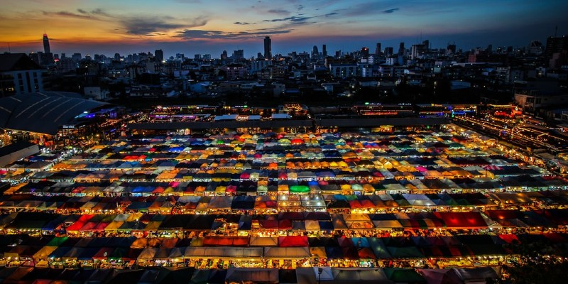 Aerial picture of Khlong Toei market, Bangkok 