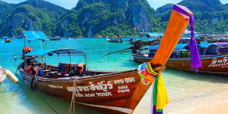 boats on Phi Phi Islands in Thailand