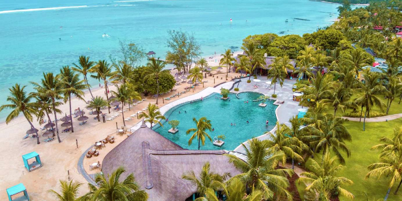 Aerial Shot of Outrigger Mauritius Beach