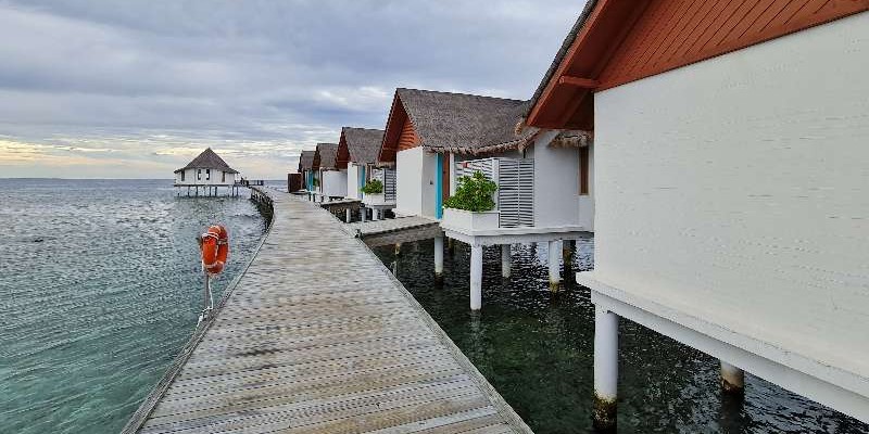 Shot from the perspective of walking along the Water Villa jetty at at Furaveri Island Resort & Spa