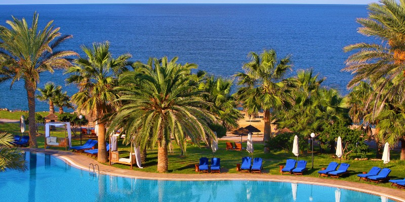 The sea views over the pool at Azia Resort & Spa