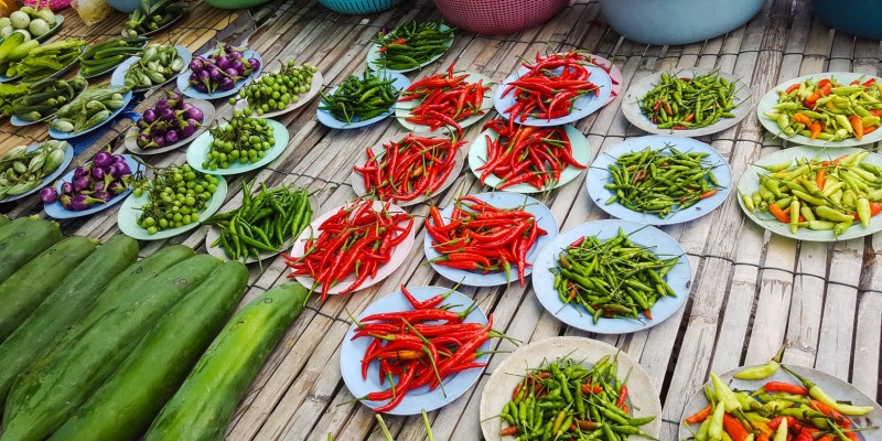 Fresh ingredients lined up for Thai food