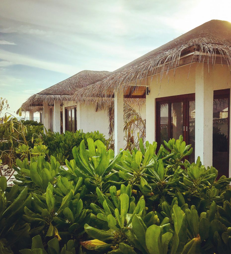 Exterior shot of beach villas in Maldives
