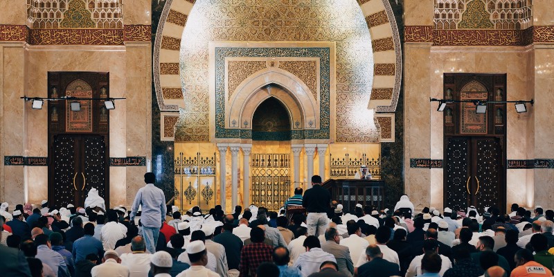 Muslims praying in a mosque in Dubai