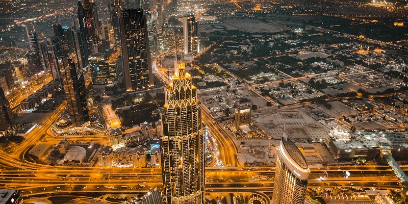 Aerial picture of Dubai at night