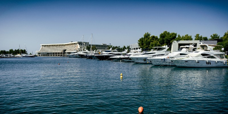 Yachts moored in the marina