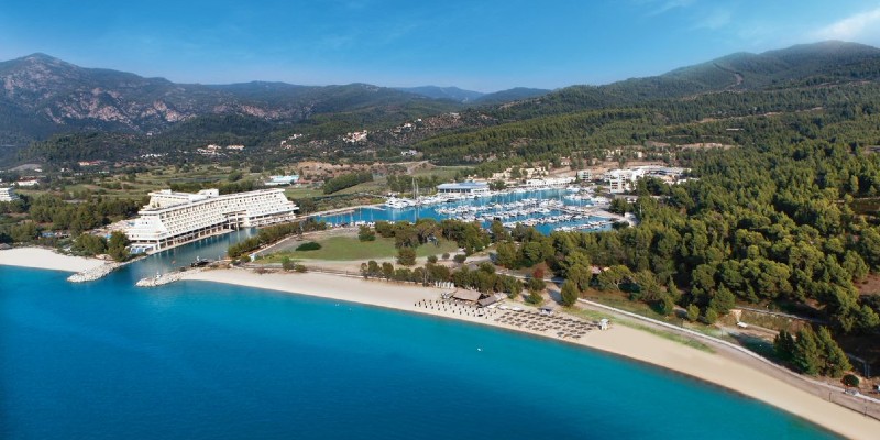 Aerial shot of Porto Carras Meliton from the sea