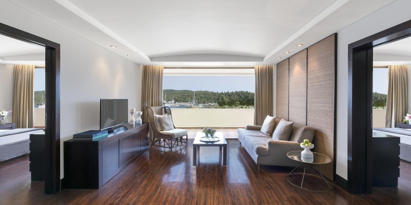 Spacious living area in a suite