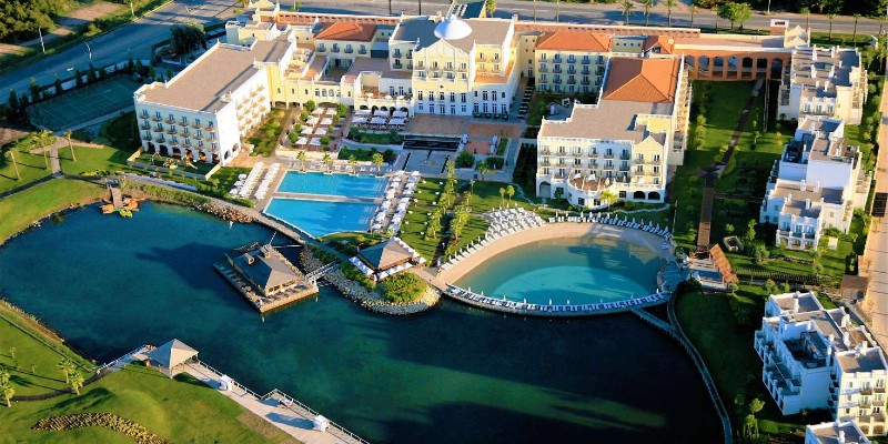 Aerial shot of Domes Lake Algarve, Portugal