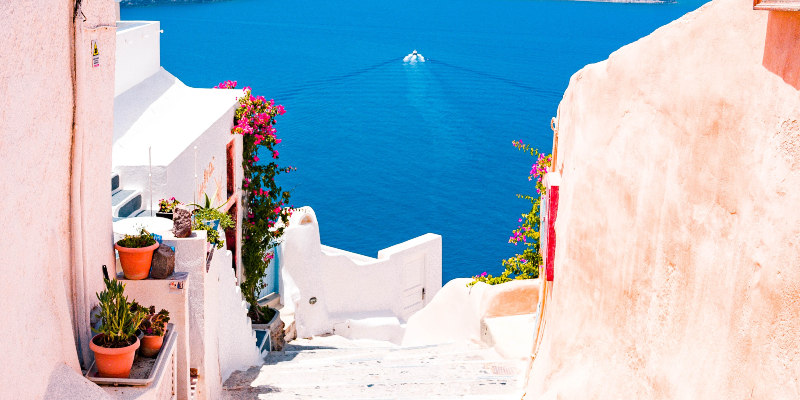 Greek steps leading to the ocean