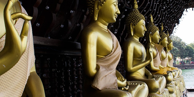 Gold statues in a temple in Sri Lanka